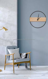 Hanging Wall <b>Clock</b> In Metal Wood With Black Needles Perfect for Chic Home Decor And Interior Design Custom Size Circular Shape - Product Image 2