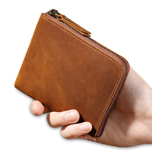 Porte-monnaie miniature en cuir véritable vintage avec fermeture éclair, logo personnalisé, cuir Crazy Horse pour homme et femme, porte-cartes de crédit - Product Image 5