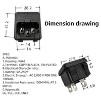 Nouvelle arrivée prise de courant industrielle Iec C14 prise 10A 250V avec porte-fusible prise ca cuivre IP22