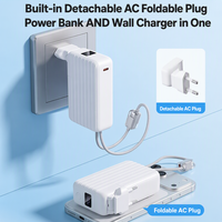 Chargeur mural 3 en 1 avec batterie externe 10000 mAh, câbles doubles intégrés, charge rapide PD 22,5 W, pliable, prise UK EU, voyage
