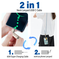 Câble de téléphone de chargeur de lanière Schitec 2 en 1 câble PD de charge rapide durable en alliage de zinc 60W pour téléphone portable