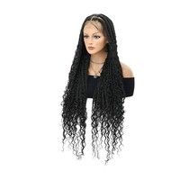 Perruques en cheveux synthétiques tressés pour femmes, perruque longue tressée, noir 1B, perruque en cheveux synthétiques pré-tressée