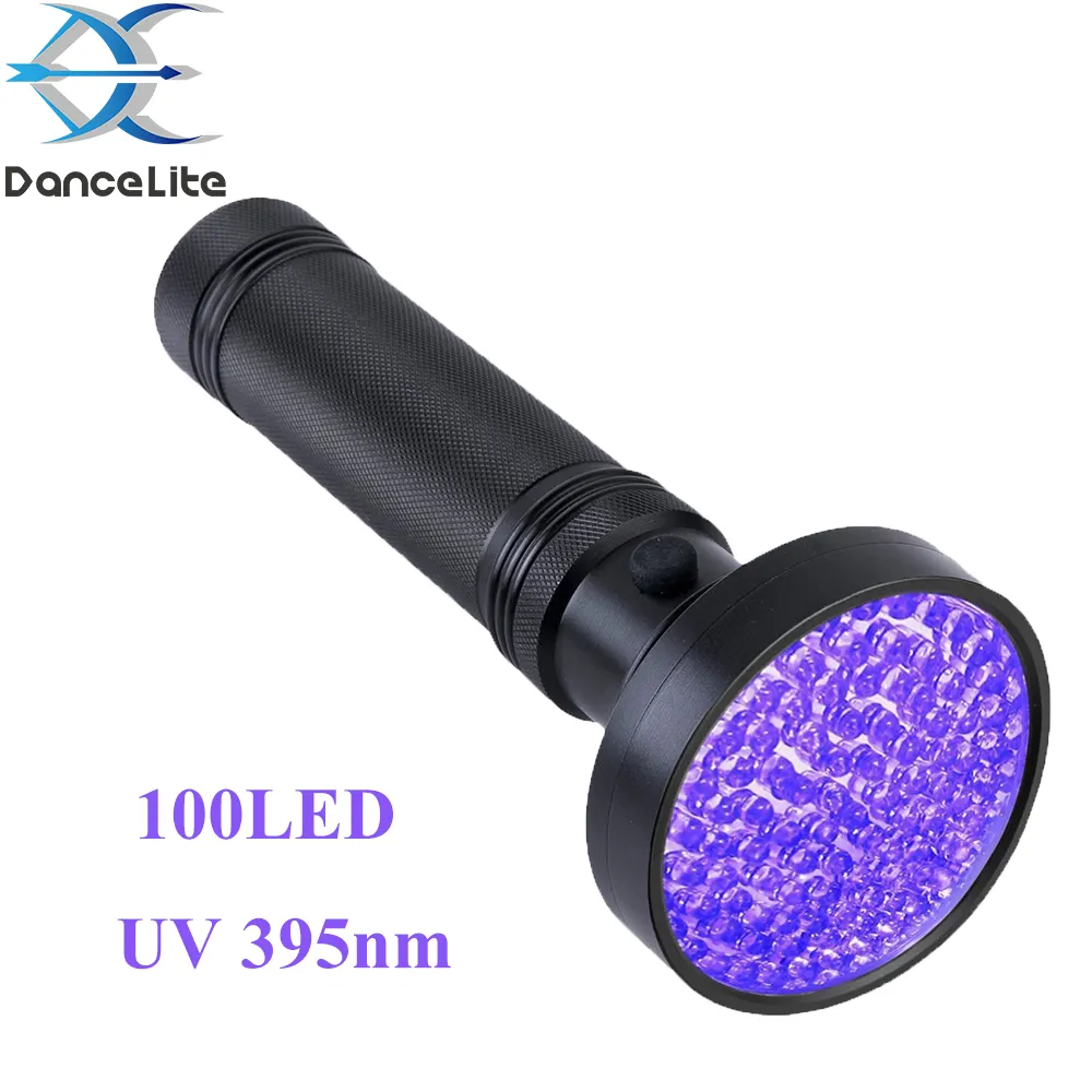 LOGO Grabado 100LED UV 395nm Luz 100LED LW Linterna ultravioleta Antorcha Lámpara Detector de seguridad (6xAA)