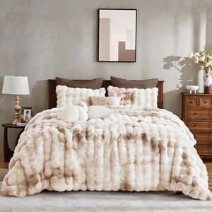 Nữ Hoàng Kích thước thỏ Fluff Faux lông Duvet cover Set Tie-Dye màu xám trắng sang trọng bộ đồ giường 2 gối shams dây kéo đóng cửa Fluffy <span class=keywords><strong>Comforter</strong></span> - Product Image 1