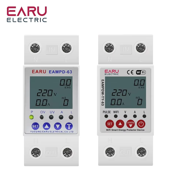 TUYA APP WiFi Smart Breaker Circuit 2P 63A Earth Leakage Over Under Voltage Protector Adjustable Current Relay Switch EAMPD-63
