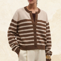 Cardigan en cachemire et soie rayé personnalisé pour femme, col rond, manches longues, boutons sur le devant, pour le quotidien et le travail