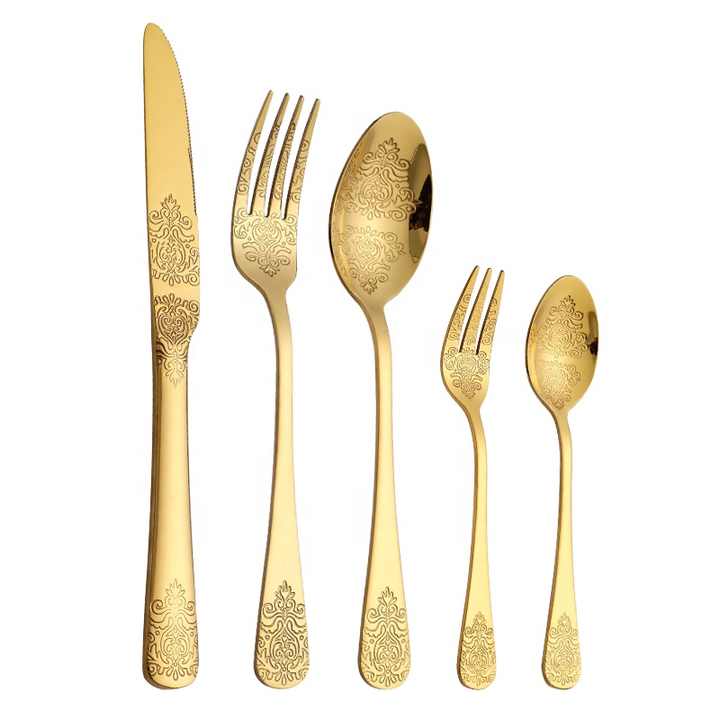 ZAR* Home Products 5Pcs Luxury Gold Silverware Set - Stainless