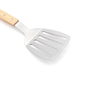 Juego de herramientas para barbacoa de acero inoxidable con mango de madera de caucho, 3 piezas, espátula, pinzas y tenedor portátiles para asar al aire libre - Product Image 3