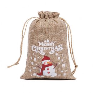 10*15cm Christmas Series Eco-Friendly Custom Drawstring Jute Linen Burlap Children Gift Package <b>String</b> <b>Bag</b> - Product Image 6