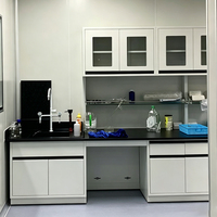 Table d'expérimentation murale avec armoire latérale suspendue et rangement intégré pour laboratoire