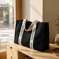 Tas Tote Kanvas Katun Kustom Berkualitas Tinggi Kapasitas Besar Tas Tangan Fashion dengan Huruf dalam Warna Kontras Baru untuk Belanja