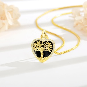 จี้ห้อยคอรูปต้นไม้แห่งชีวิตชุบทอง 18K พร้อมออบซิเดียนและเพทาย  สำหรับคุณแม่และลูก  ป้องกันพลังงานลบ - Product Image 4