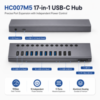 Hub USB 3.2 Gen2 17-en-1 10 Gbit/s 12x USB-A + 2x USB-C QC3.0 Lecteur SD/TF avec interrupteurs individuels en aluminium, alimenté, en stock
