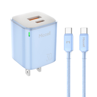 Chargeur mural Miccell Safe 30W GaN avec contrôle intelligent de la température, adaptateur USB C pour une utilisation quotidienne en extérieur, iPhone Android