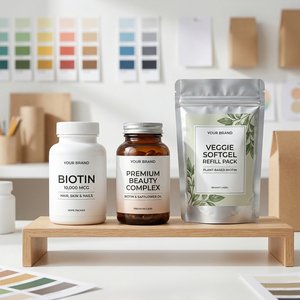 Vitamines et Minéraux - Biotine en Capsules Molles pour Cheveux, Ongles et Peau Forts, Complément Masticable à Absorption Facile pour Adultes, <span class=keywords><strong>Sans</strong></span> Gluten, OEM/ODM - Product Image 3