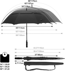 30 Inch Auto Golf <b>Umbrella</b> Extra Large Oversize Double Canopy Vented <b>Windproof</b> Fiberglass Waterproof Stick <b>Umbrellas</b> with Logo - Product Image 2