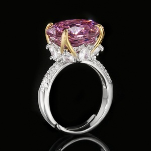 High Quality Jewelry Eco-friendly Copper Gold Plated Claw Set Rose Cut 14*14MM Zircon Pink Stone <b>Adjustable</b> <b>Ring</b> for Feminine - Product Image 3