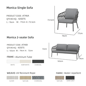 Ensemble canapé de luxe d'extérieur avec cadre en aluminium et meubles de jardin pour villa - Product Image 4