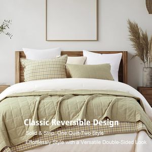 100% Cotton Quilted Quilt <strong>Olive</strong> <strong>Green</strong> for Home Bedroom Cozy <strong>Bedding</strong> - Product Image 3