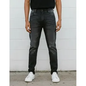 Jeans Skinny da Uomo Adrenaline Neri Elasticizzati a Vita Media con 5 Tasche in Denim Traspirante - Product Image 1