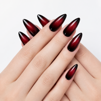 Faux ongles gothiques à presser, forme Stiletto, réutilisables, couvrance totale, finition brillante, dégradé rouge foncé, pour soirées festives