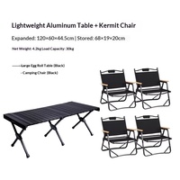 Ensemble table et chaises pliantes rectangulaires Kermit en aluminium et tissu Oxford, légères, portables, noires, robustes, pour le camping en extérieur