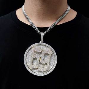 Hip Hop Iced Custom <b>Letters</b> Pendant Necklace Trendy Gold Ice Chain Paved Cubic Zircon Stone Mainly Made <b>Brass</b> for Men Women - Product Image 2