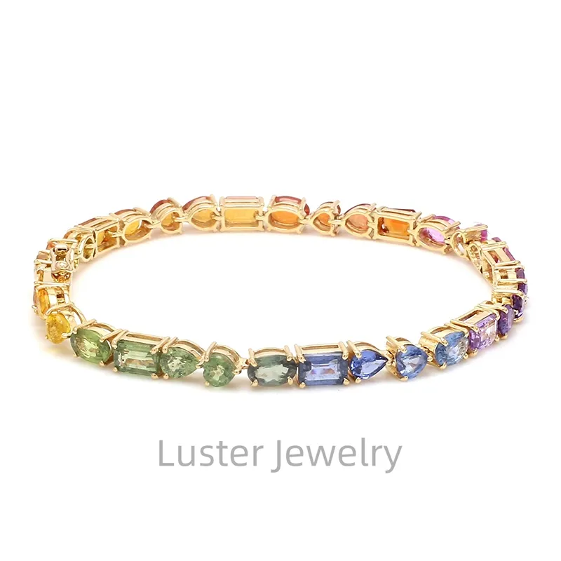Il laboratorio di gioielli estivi colorati lustro ha creato pietre preziose braccialetto di zaffiro arcobaleno a forma di Mix su misura per le donne