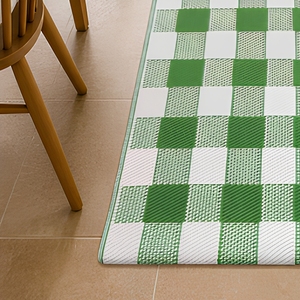 Green White <strong>Check</strong> Outdoor <strong>Rug</strong> Stain Resistant Casual Garden Table Cover - Product Image 5