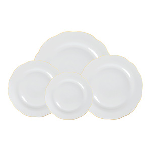 Service de table en céramique blanc festonné de luxe personnalisé, écologique, réutilisable, durable, avec bordure en or véritable pour mariage - Product Image 6