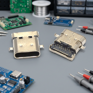 หัวต่อ USB 3.1 Type C ตัวเมีย แบบ SMT มุมฉาก  หน้าสัมผัสเคลือบดีบุก  วัสดุทนไฟ UL94V-0  หน้าสัมผัสทองแดงผสม - Product Image 2