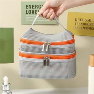 Gros Double Couche De Luxe Fermeture Éclair Trousse De Maquillage Respirant Femmes Trousse De Toilette D'été Maille Cosmétique Organisateur Sac - Product Image 4