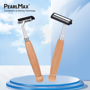 Rasoir manuel en bambou écologique Pearlmax, rasoir de sécurité jetable pour homme en acier inoxydable <span class=keywords><strong>à</strong></span> 3 lames, manche en <span class=keywords><strong>bois</strong></span> - Product Image 1