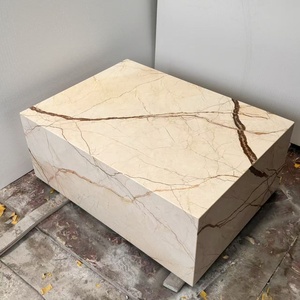 Tavolino da Salotto Moderno Sofital in Marmo Beige Dorato con Base a Plinto - Product Image 5