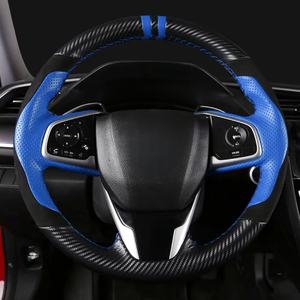 Cubierta de <span class=keywords><strong>volante</strong></span> de coche de fibra de carbono de gamuza de cuero genuino negro DIY para <span class=keywords><strong>Honda</strong></span> <span class=keywords><strong>Civic</strong></span> 10th Gen 2016 2017 2018 - Product Image 3