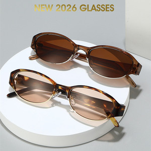 Lunettes de soleil ovales demi-cerclées en métal pour hommes et femmes, avec logo personnalisé, tendance 2026, protection UV400, monture petite, style œil de chat - Product Image 2