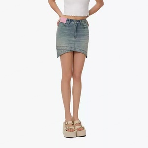 Custom Distressed Washed Skirt for Women Cotton High Quality <b>Vintage</b> Light Blue Denim Fabric Women's <b>Mini</b> Skirt - Product Image 2