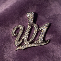 Pendentif Hip Hop personnalisé en moissanite, lettre ou numéro W1, avec passant, entièrement serti, en argent 925, moissanite GRA VVS, pour chaîne cubaine