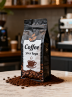 Emballage personnalisé, nouveau design, pochette à fond plat pour café en grains et lait, matériaux recyclés, biodégradable, anti-odeur