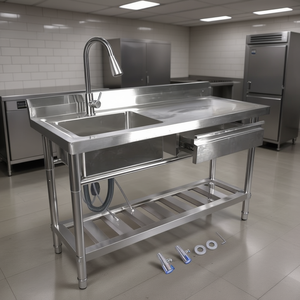 Évier utilitaire autoportant pour cuisine commerciale, 47 pouces, évier gauche, en acier inoxydable, avec tiroir et robinet extractible - Product Image 2