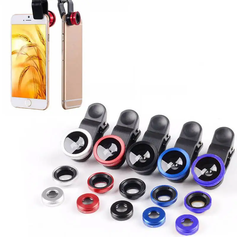 Lensa Ponsel 3 Dalam 1 Universal, Kit Klip Ponsel Pintar Lensa Kamera Sudut Lebar Makro Mata Ikan untuk IPhone