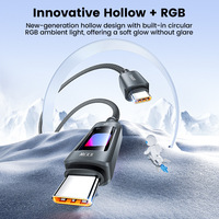 Câble USB-C creux Toocki 100W à charge rapide avec éclairage RVB, puce E-Marker, synchronisation de données haute vitesse pour ordinateur portable, téléphone, tablette