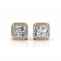 Boucles d'oreilles clous géométriques halo 2 carats en moissanite, bijoux en argent 925 plaqué or 18 carats, bijoux en moissanite VVS pour femme