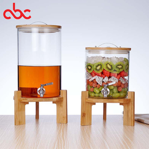 Kunden spezifisches 5L 7.5L 10L wieder verwendbares Borosilikatglas-Getränkes aft spender fass mit Holz sockel - Product Image 3