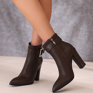 Retro Plus Size 48 Women Ankle Short <b>Boots</b> Metal Buckle Block Heels Shoes Pointy Toe Shoes Pumps Wide Fit for Big Feet Ladies - Product Image 2