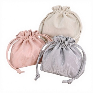 Satin Zipper Nylon Water Resistant Cosmetic <b>Bag</b> Small Portable <b>Makeup</b> Pouch for Gray Beige Simple Style - Product Image 2