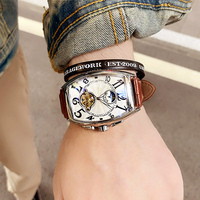 Sewor077 hombres clásicos de cuero de lujo transparente luminoso personalizado caso moda hombres cuadrado reloj mecánico automático para hombres