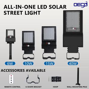 15W 1500LM オールインワン屋外ソーラーLED街路灯、センサー付き、IP65防水、バッテリーバックアップ、RoHS認証、道路照明用 - Product Image 1