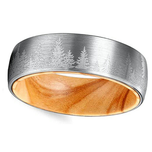 Cheng Jewelers Venta al por Mayor de Anillos de Boda de Lujo Modernos con Incrustaciones de Madera, Carburo de Tungsteno y <span class=keywords><strong>Plateado</strong></span>, Diseño <span class=keywords><strong>Bosque</strong></span> Navideño - Product Image 3