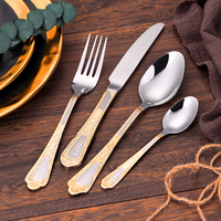 Couteau de luxe en acier inoxydable européen occidental 72 pièces cuillère fourchette boîte en bois cadeau plaqué or ensemble de couverts avec étui pour mariage
